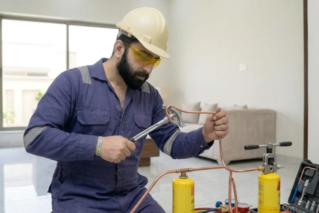 Refrigerant Line & Copper Pipe Fitting for ac installation in lahore